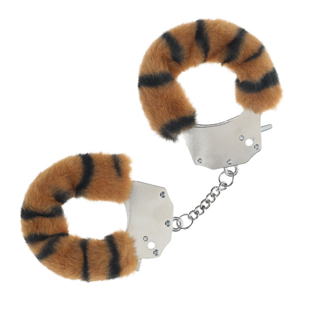 OUCH! Heavy-Duty Fluffy Cuffs - Tiger - Tiger Fluffy Restraints - Silk and Sin