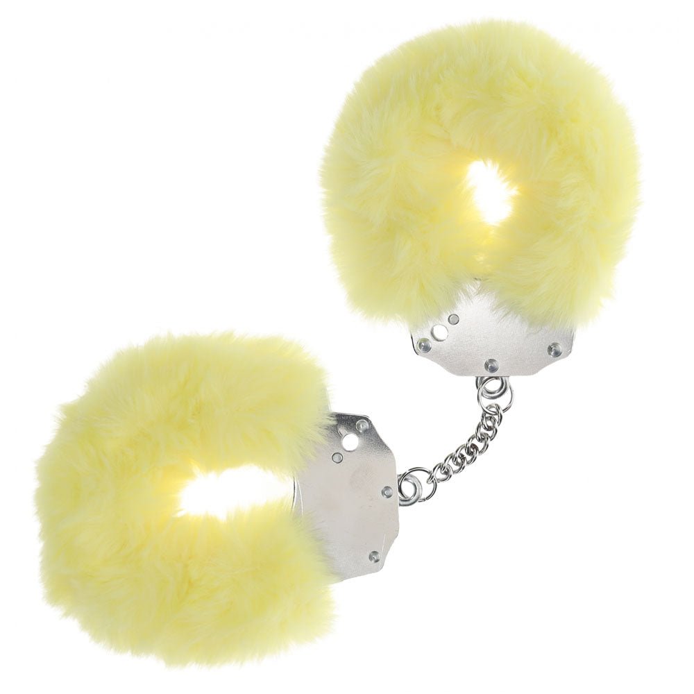 OUCH! Heavy-Duty Fluffy Cuffs - Yellow - Yellow Fluffy Restraints - Silk and Sin