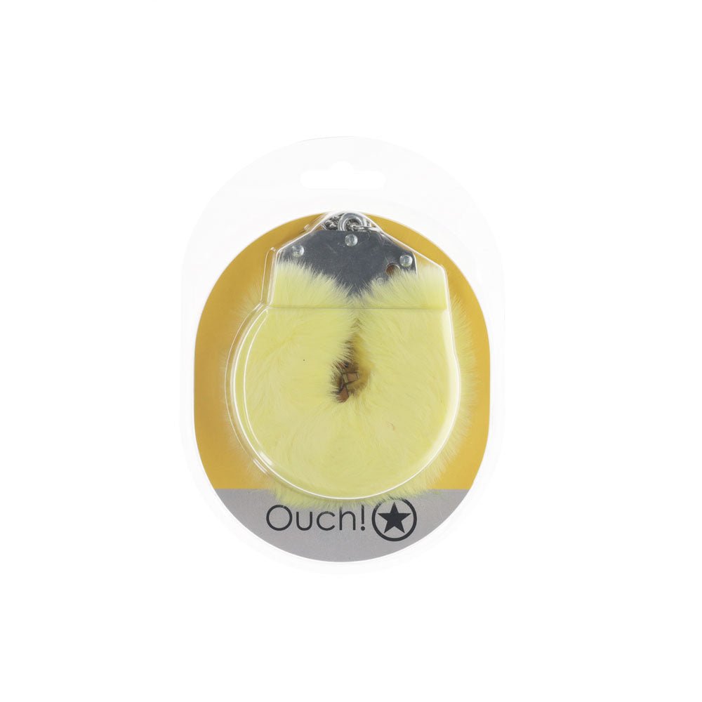 OUCH! Heavy-Duty Fluffy Cuffs - Yellow - Yellow Fluffy Restraints - Silk and Sin