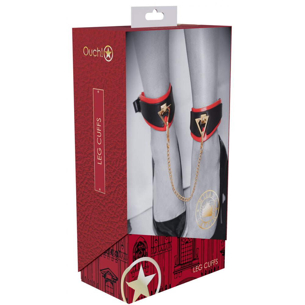 OUCH! Milan Collection - Leg Cuffs - Black/Red Restraints - silkandsin