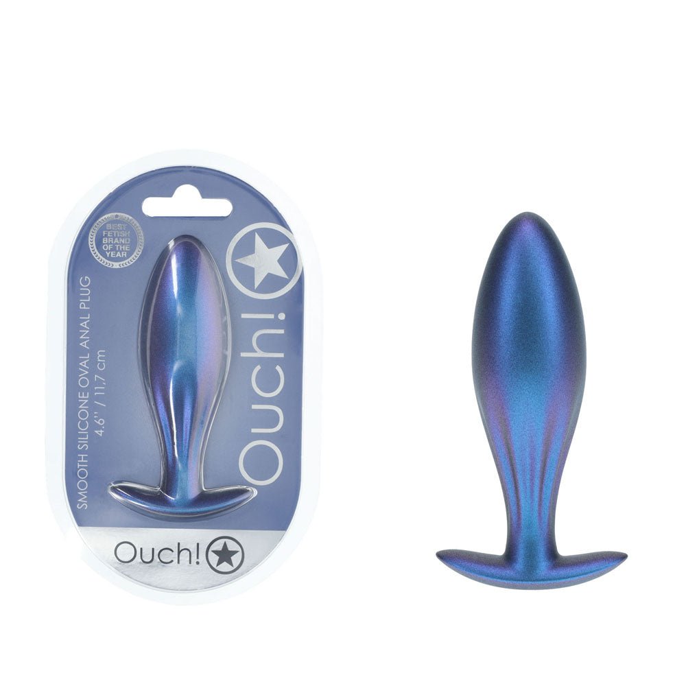 OUCH! Oval Anal Plug - Metallic Blue - Metallic Blue 11.7 cm Butt Plug - Silk and Sin