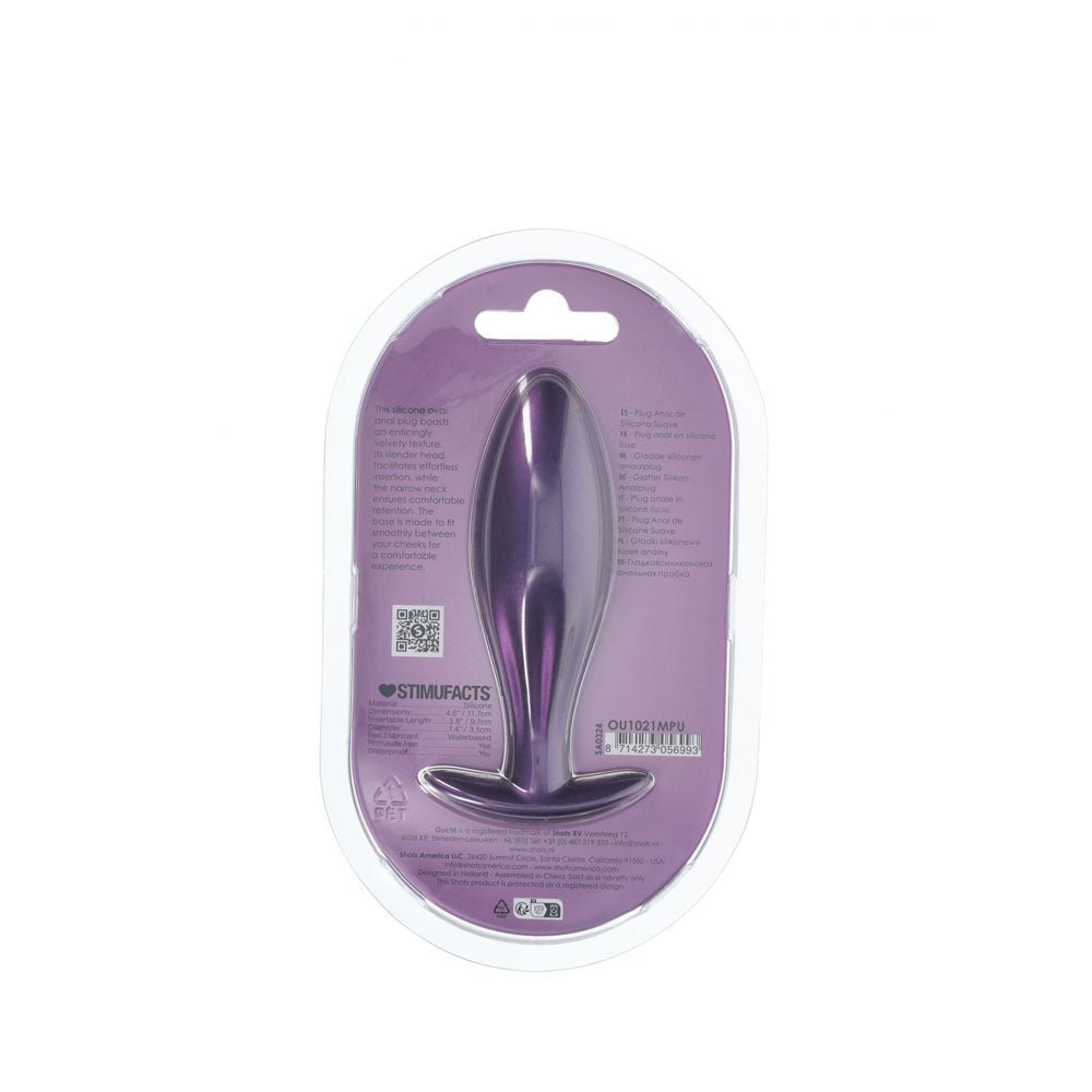 OUCH! Oval Anal Plug - Metallic Purple - Metallic Purple 11.7 cm Butt Plug - Silk and Sin
