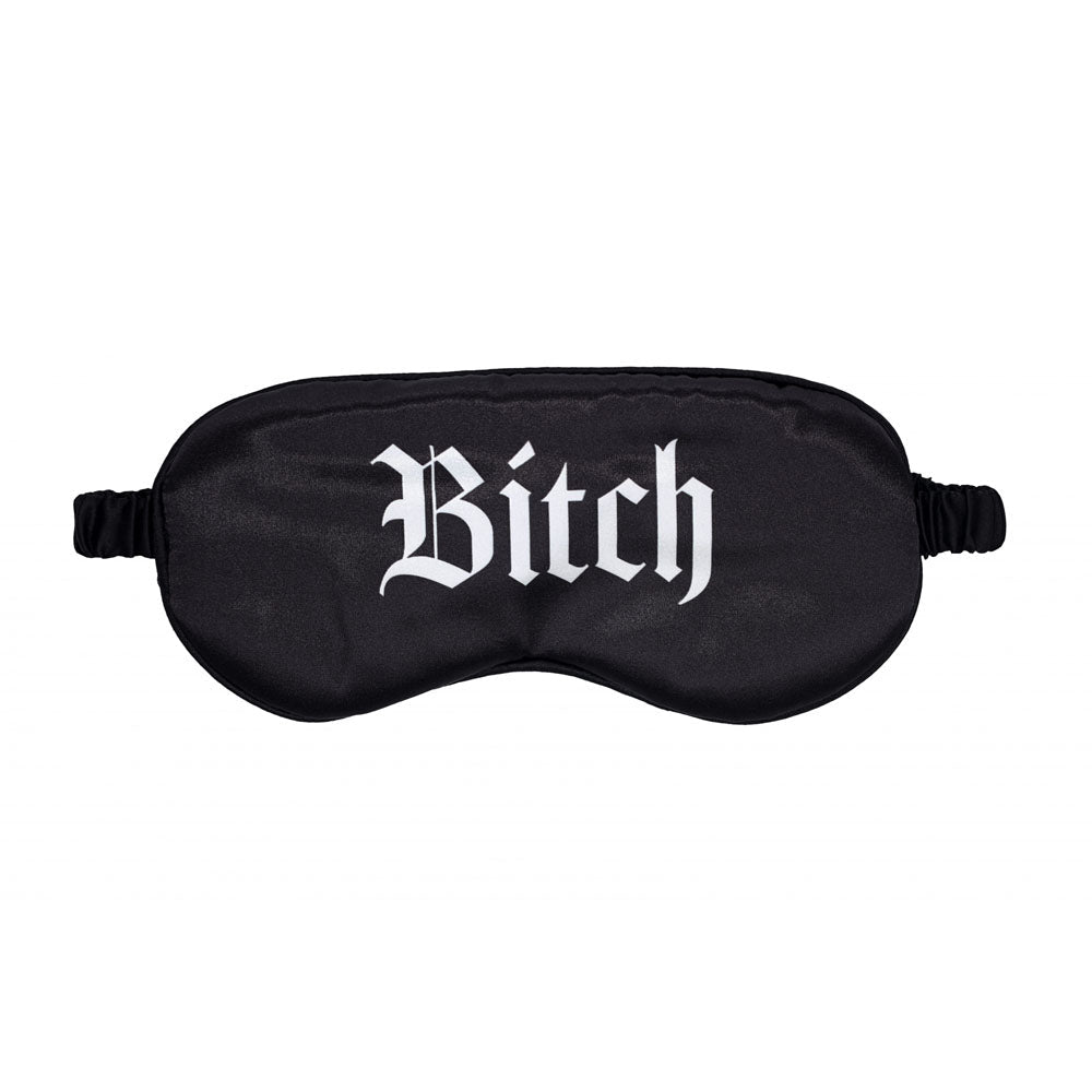 OUCH! Satin Mask - Bitch - Black Printed Eye Mask - Silk and Sin