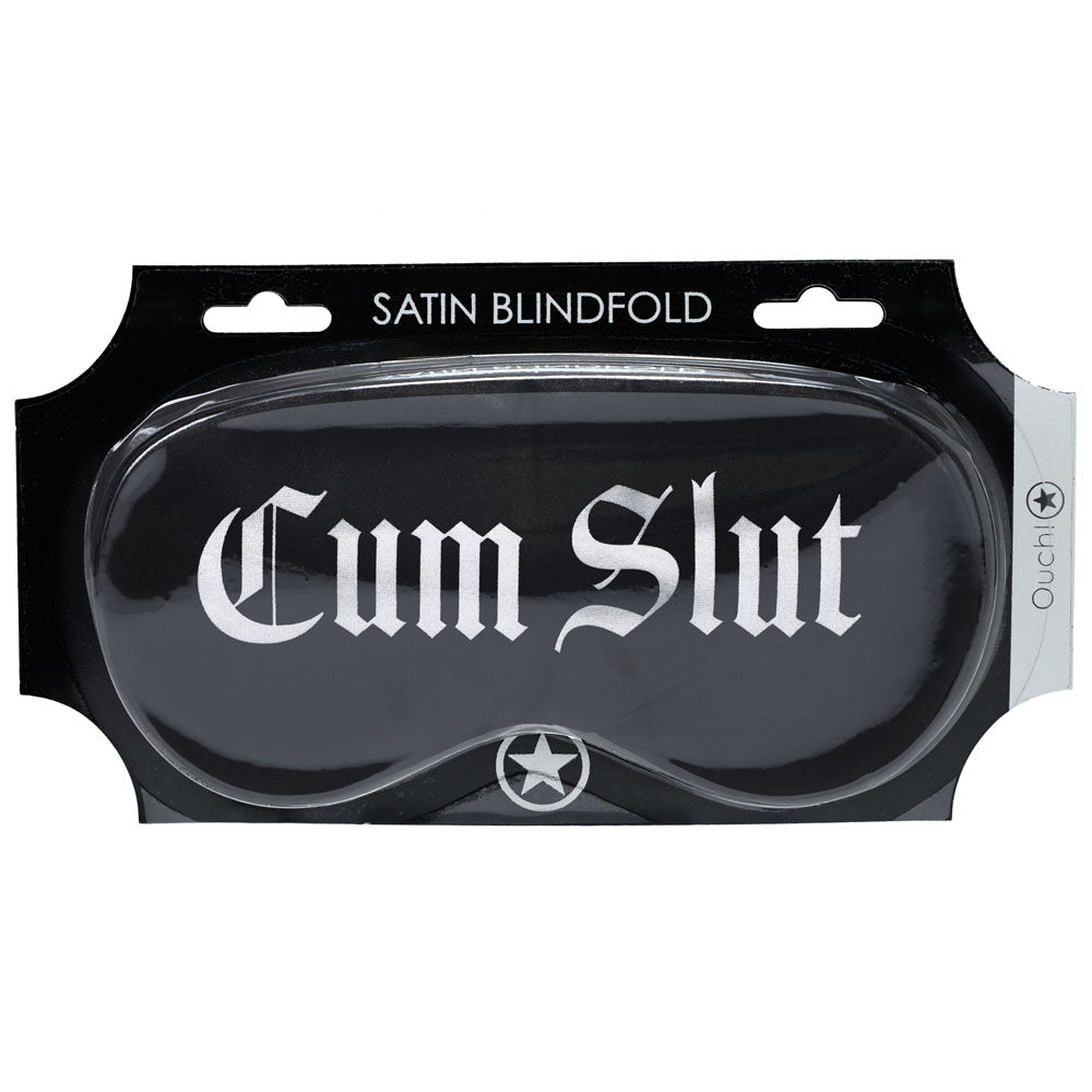 OUCH! Satin Mask - Cum Slut - Black Printed Eye Mask - Silk and Sin