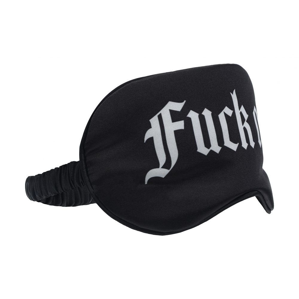 OUCH! Satin Mask - Fuck Off - Black Printed Eye Mask - Silk and Sin
