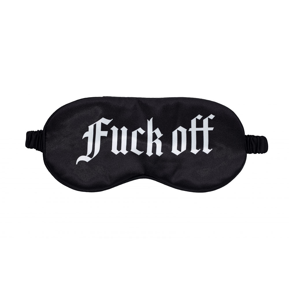 OUCH! Satin Mask - Fuck Off - Black Printed Eye Mask - Silk and Sin