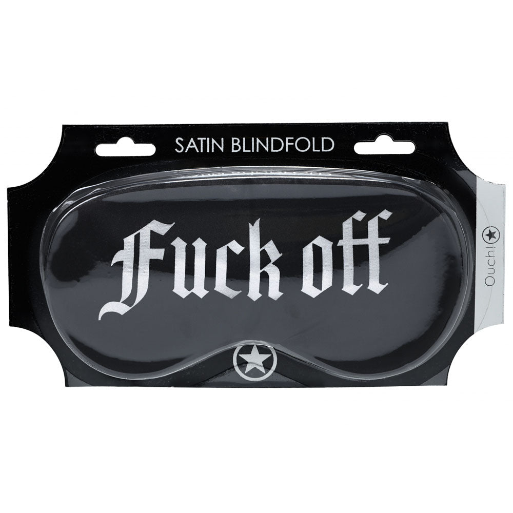 OUCH! Satin Mask - Fuck Off - Black Printed Eye Mask - Silk and Sin