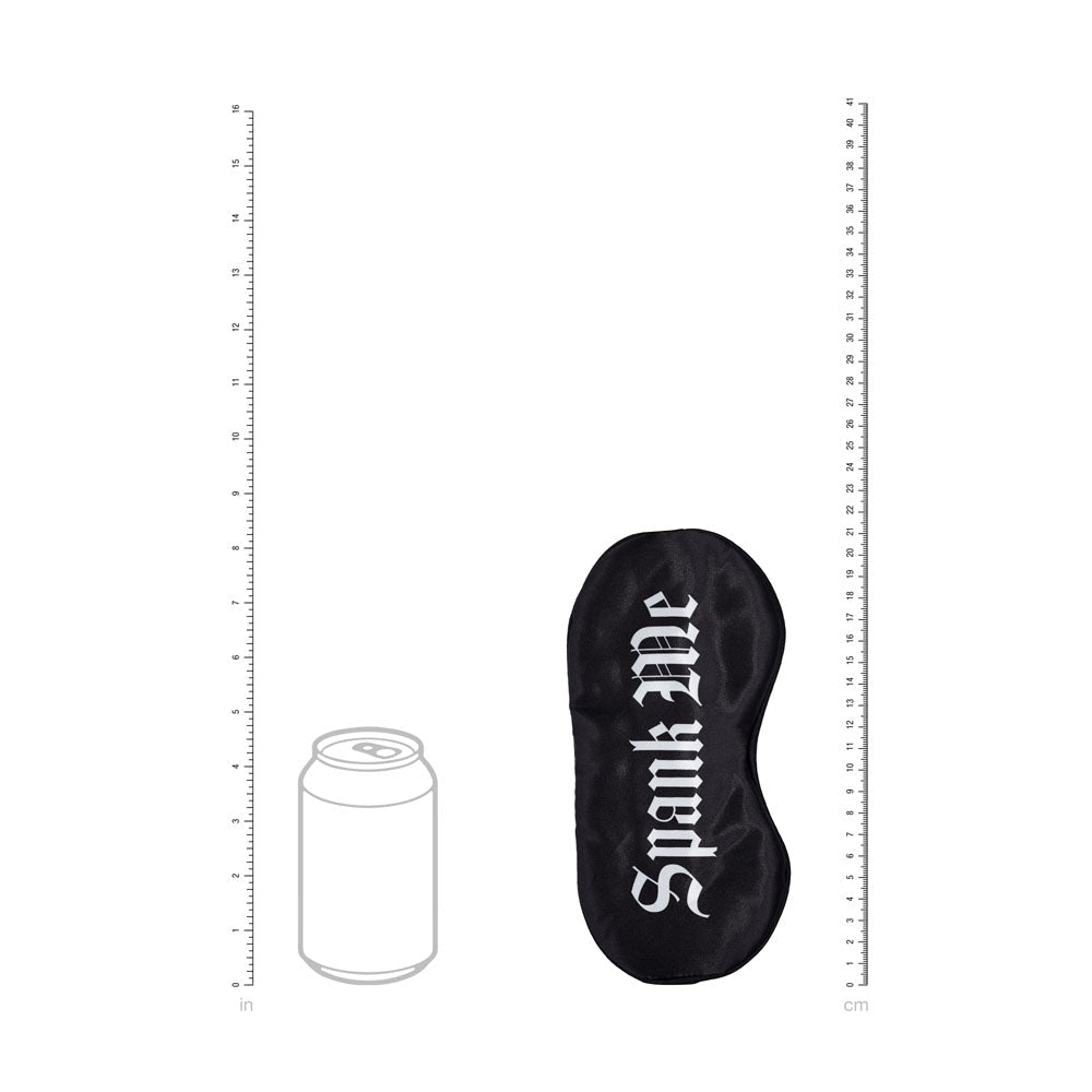 OUCH! Satin Mask - Spank Me - Black Printed Eye Mask - Silk and Sin