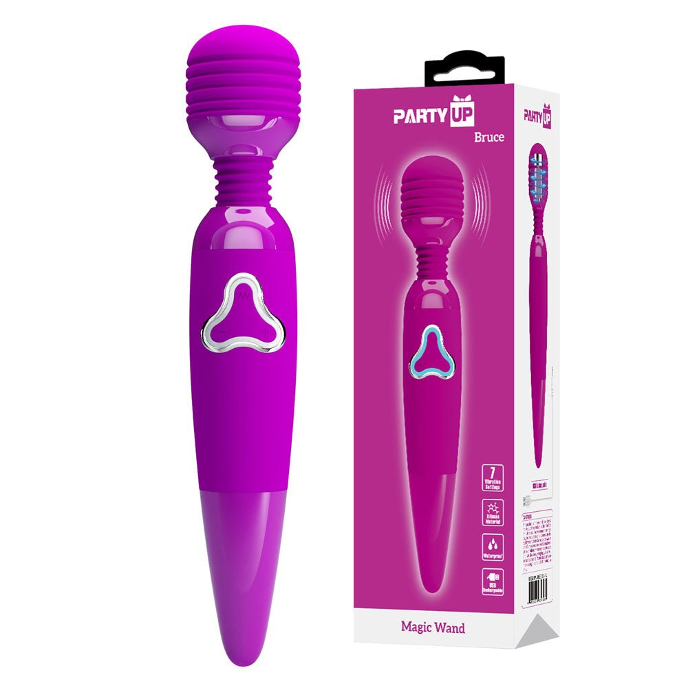 Party Up BRUCE Wand - Pink - Pink 25 cm USB Rechargeable Massage Wand - Silk and Sin