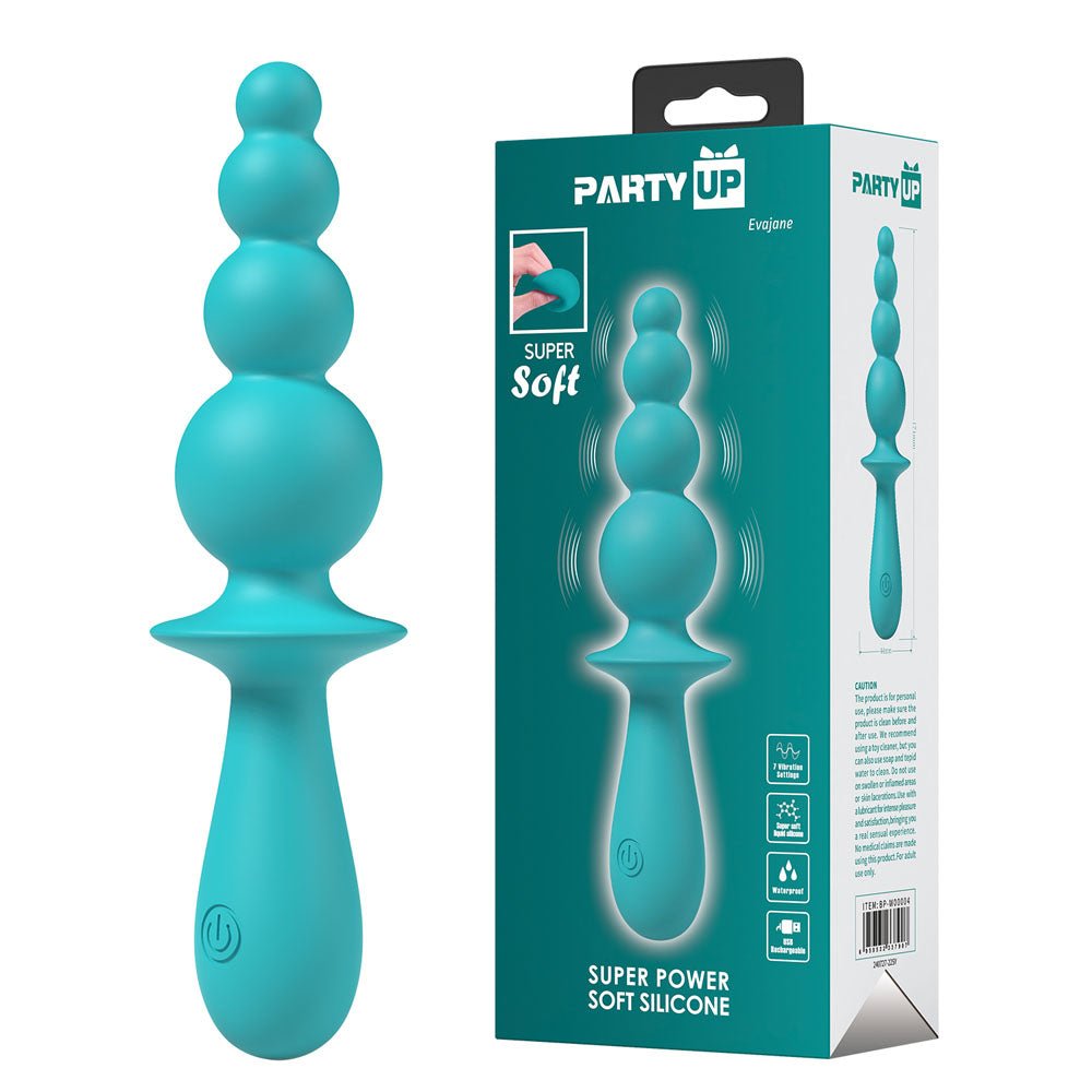 Party Up EVAJANE - Teal - Teal 17.1 cm USB Rechargeable Beaded Vibrator - Silk and Sin