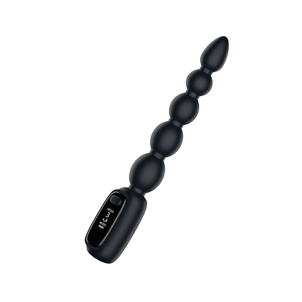 Passion Play Vibrating Anal Beads with LED Screen - Black 23 cm USB Rechargeable Vibrating Anal Beads - Silk and Sin