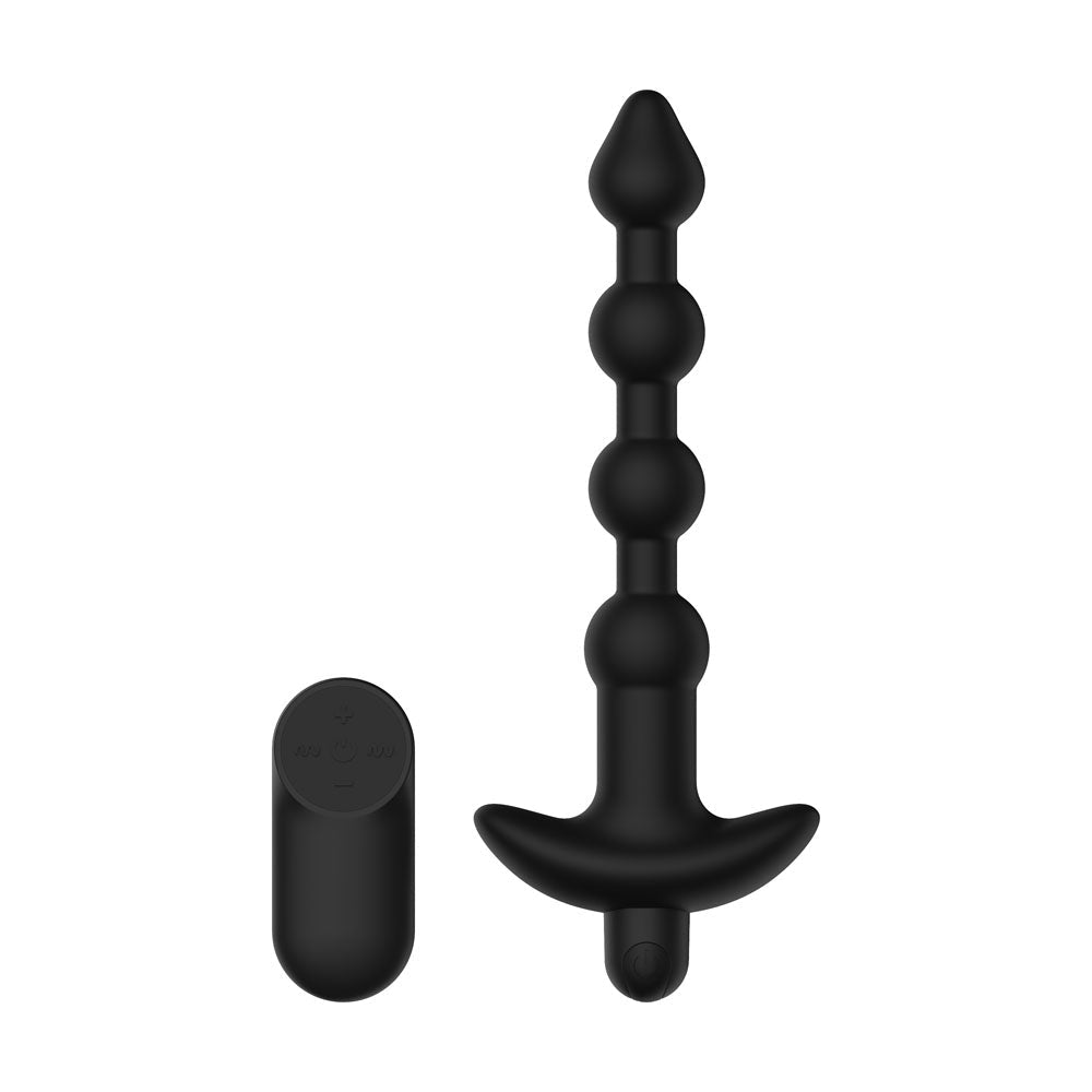 Passion Play Vibrating Anal Beads with Remote - Black USB Rechargeable Vibrating Anal Beads with Wireless Remote - Silk and Sin