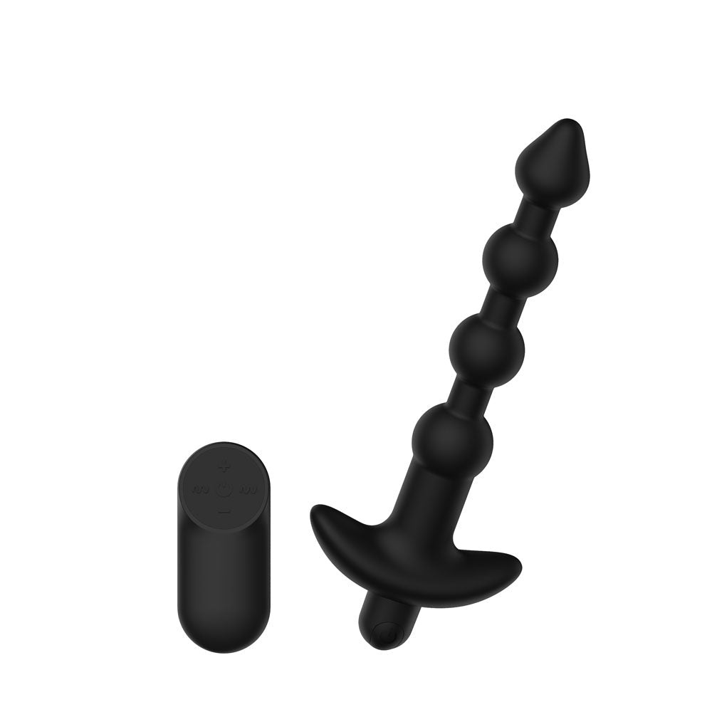 Passion Play Vibrating Anal Beads with Remote - Black USB Rechargeable Vibrating Anal Beads with Wireless Remote - Silk and Sin