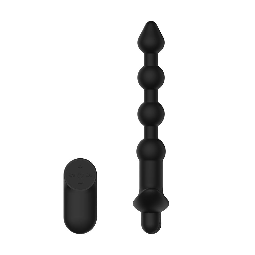 Passion Play Vibrating Anal Beads with Remote - Black USB Rechargeable Vibrating Anal Beads with Wireless Remote - Silk and Sin