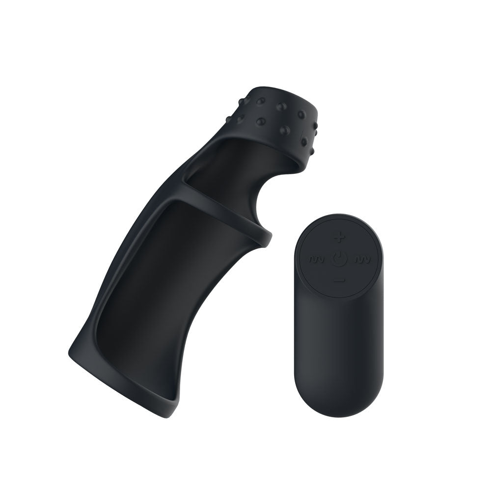 Passion Play Vibrating Cockring Sleeve - Black USB Rechargeable Vibrating Penis Sleeve with Wireless Remote - Silk and Sin