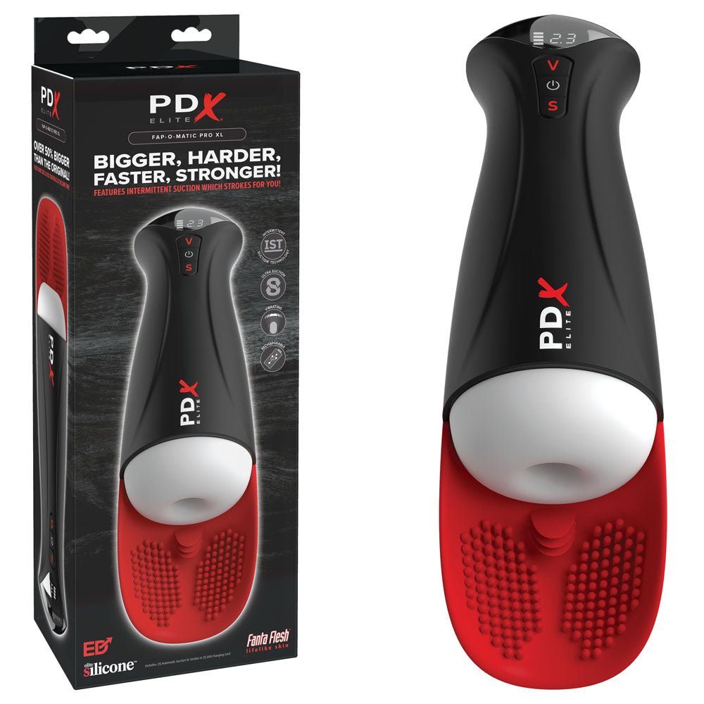 PDX Elite Fap - O - Matic Pro XL - White/Red - White USB Rechargeable Auto Stroker - silkandsin