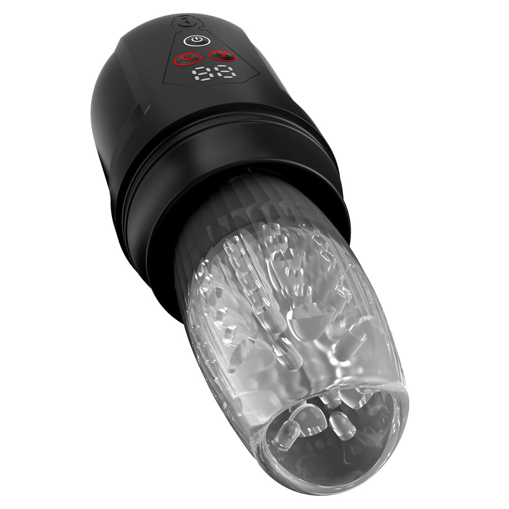 PDX Elite Mega-Bator Pro - Clear USB Rechargeable Vibrating & Spinning Auto Stroker - Silk and Sin