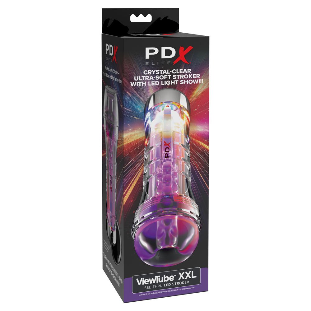 PDX Elite ViewTube XXL LED Stroker - Clear Stroker with LED Lights - silkandsin