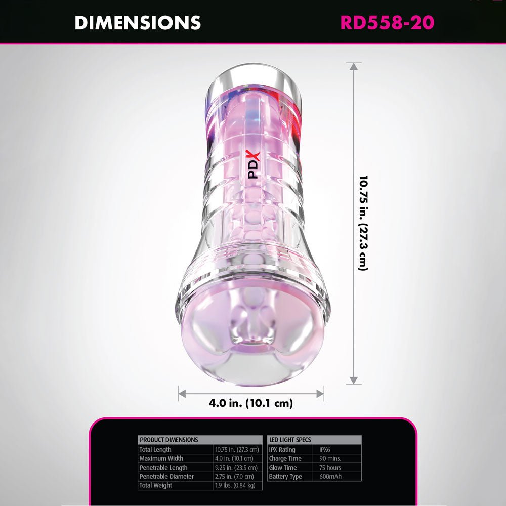 PDX Elite ViewTube XXL LED Stroker - Clear Stroker with LED Lights - silkandsin