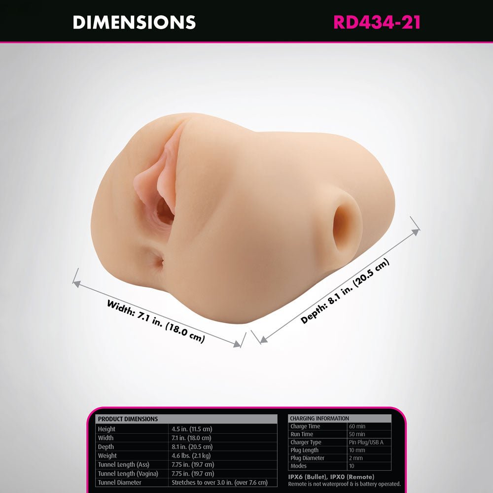 PDX Plus Double Pounder Vibrating Squeeze Stroker - Flesh - Flesh USB Rechargeable Vibrating Vagina Stroker - silkandsin