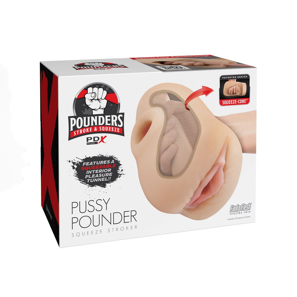 PDX Plus Pussy Pounder Squeeze Stroker - Flesh - Flesh Vagina Stroker - silkandsin