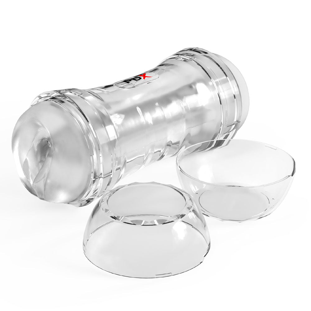 PDX Wet Pussies Super Flip-A-Pussy Over - Clear - Clear Dual Ended Self Lubricating Stroker (Vagina & Ass) - Silk and Sin
