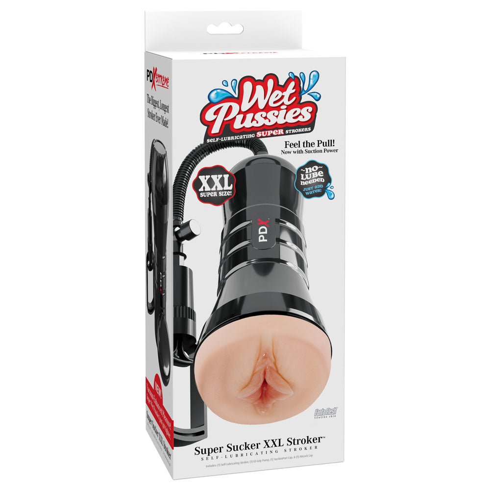 PDX Wet Pussies Super Sucker XXL Stroker - Flesh - Flesh Vagina Stroker with Suction Pump - silkandsin