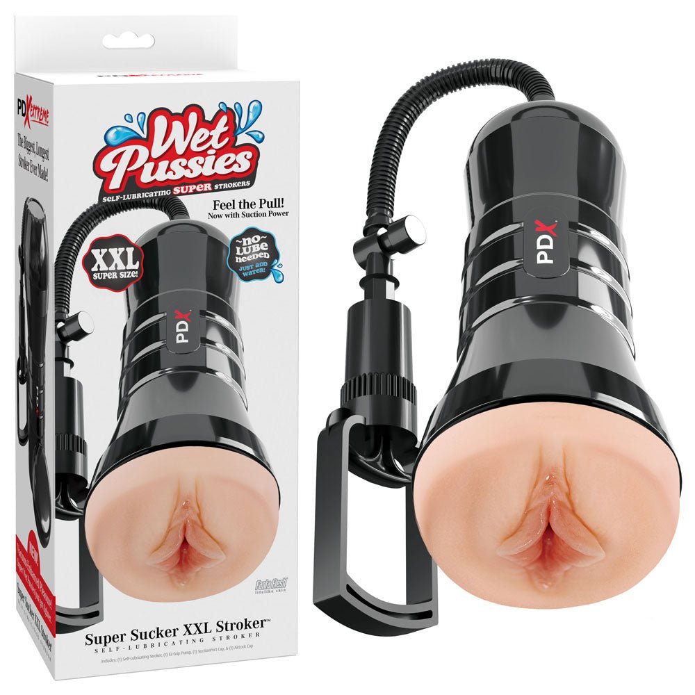 PDX Wet Pussies Super Sucker XXL Stroker - Flesh - Flesh Vagina Stroker with Suction Pump - silkandsin