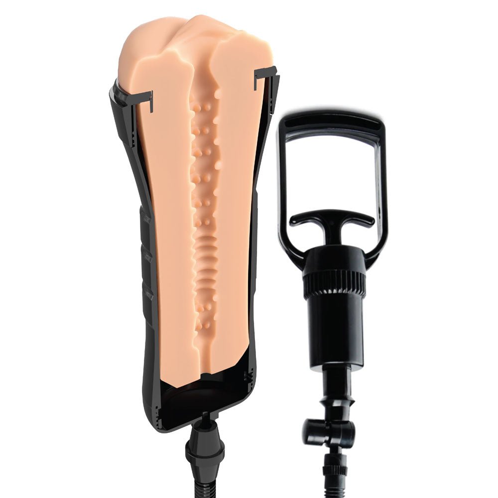 PDX Wet Pussies Super Sucker XXL Stroker - Flesh - Flesh Vagina Stroker with Suction Pump - silkandsin