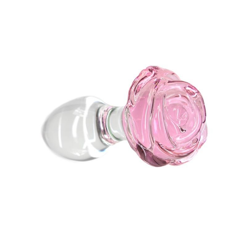 Pillow Talk Rosy Luxurious Glass Anal Plug w Clear Gem - Silk and Sin