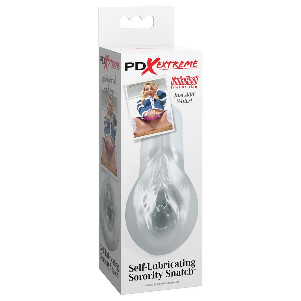 Pipedream Extreme Toyz Self Lubricating Sorority Snatch - Clear - Clear Vagina Stroker - Silk and Sin
