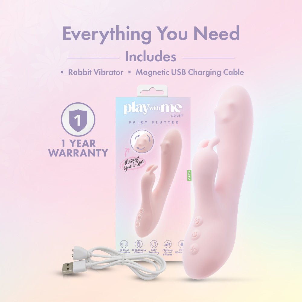 Play With Me - Fairy Flutter - Pink 19.7 cm USB Rechargeable Rabbit Vibrator - Silk and Sin