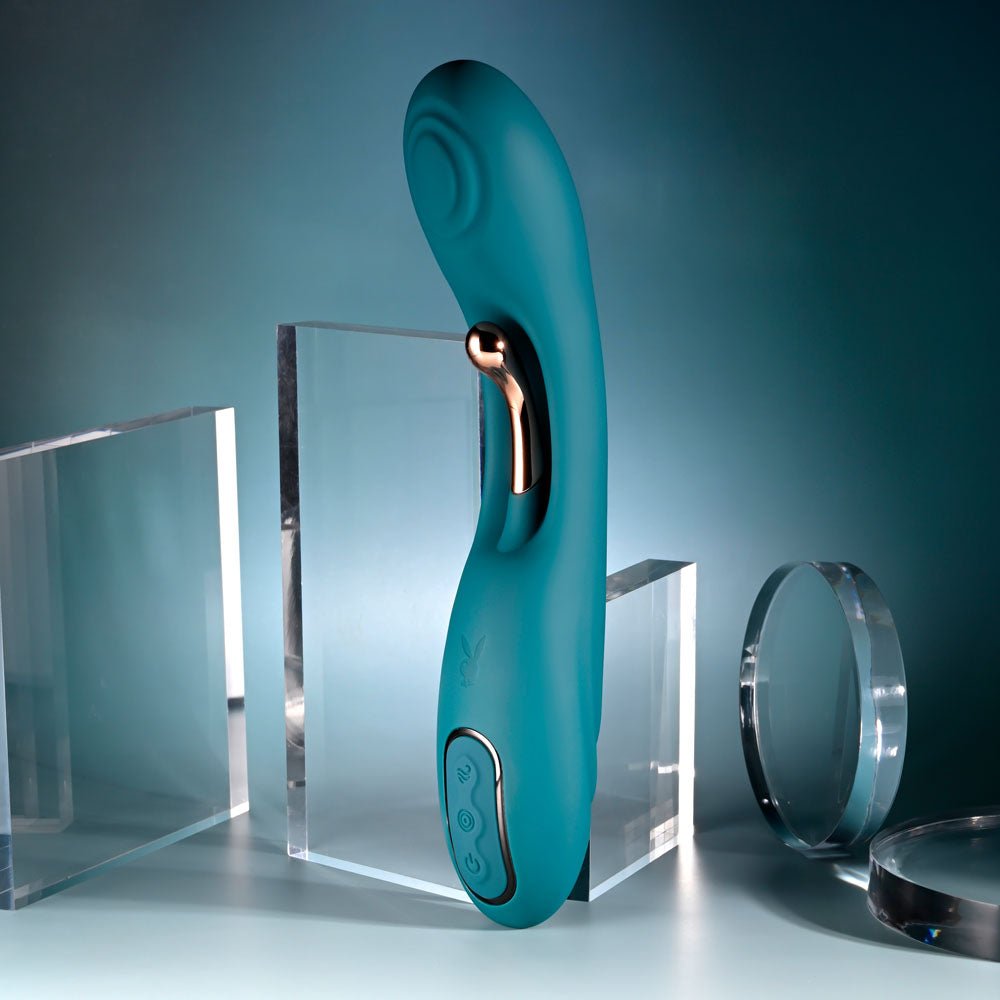 Playboy Pleasure AURELIE - Green 22.7 cm USB Rechargeable Vibrator with Internal Flicker - silkandsin