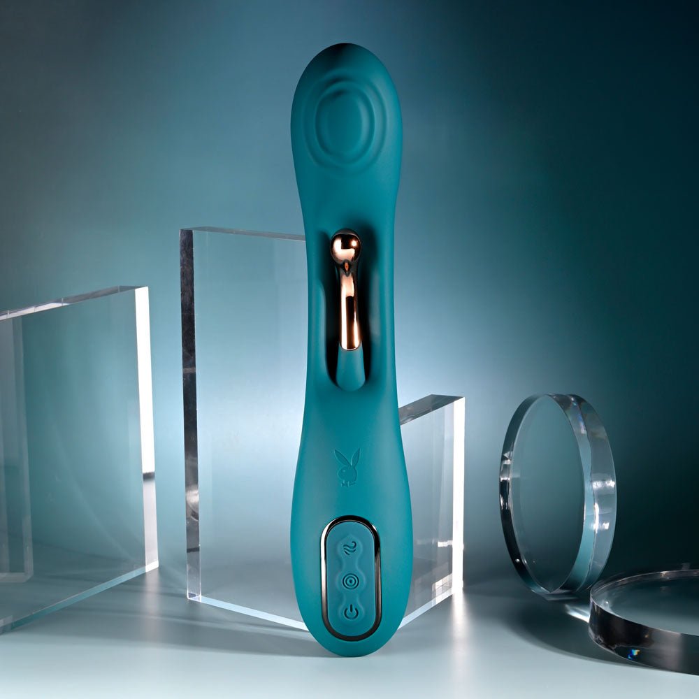 Playboy Pleasure AURELIE - Green 22.7 cm USB Rechargeable Vibrator with Internal Flicker - silkandsin