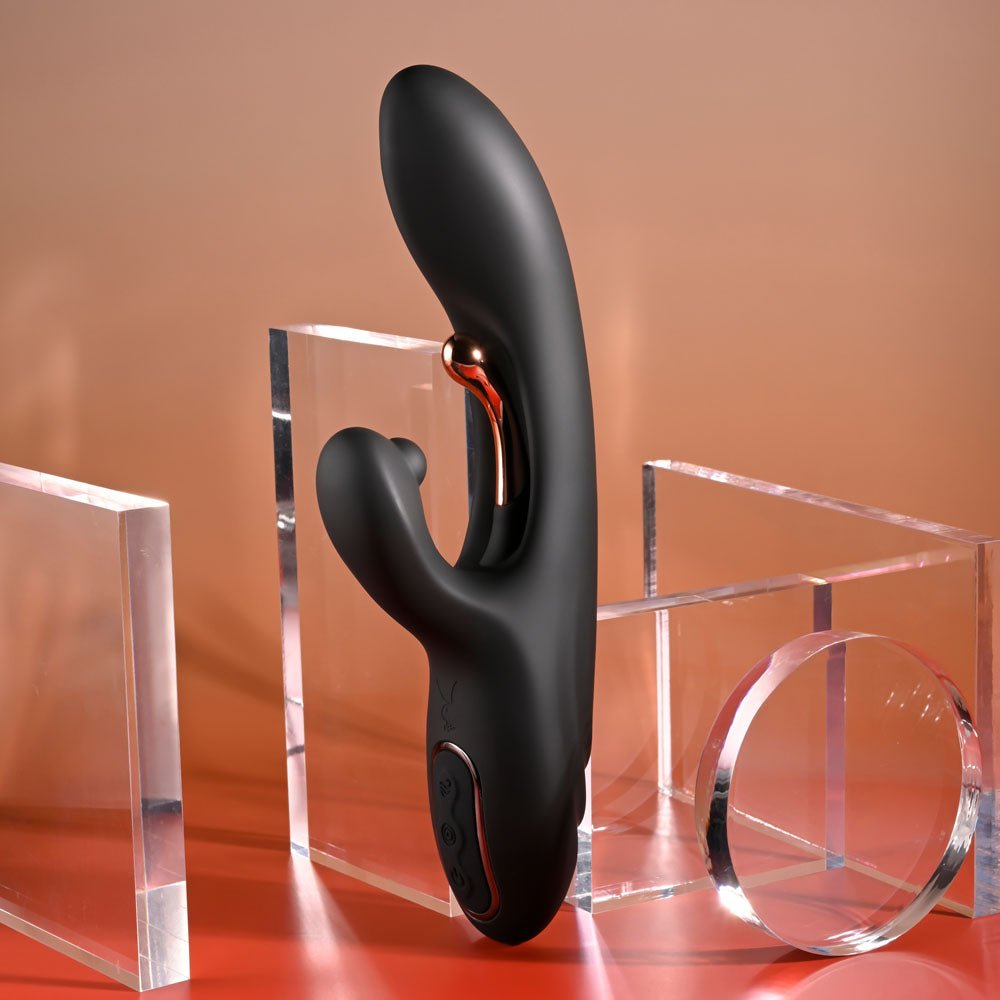 Playboy Pleasure AUREUS - Black 22.7 cm USB Rechargeable Rabbit Vibrator with Internal Flicker - silkandsin