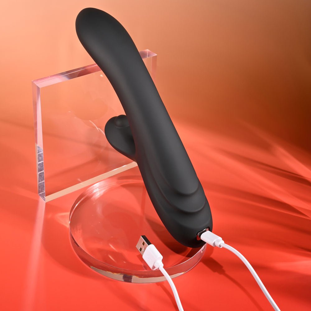 Playboy Pleasure AUREUS - Black 22.7 cm USB Rechargeable Rabbit Vibrator with Internal Flicker - silkandsin
