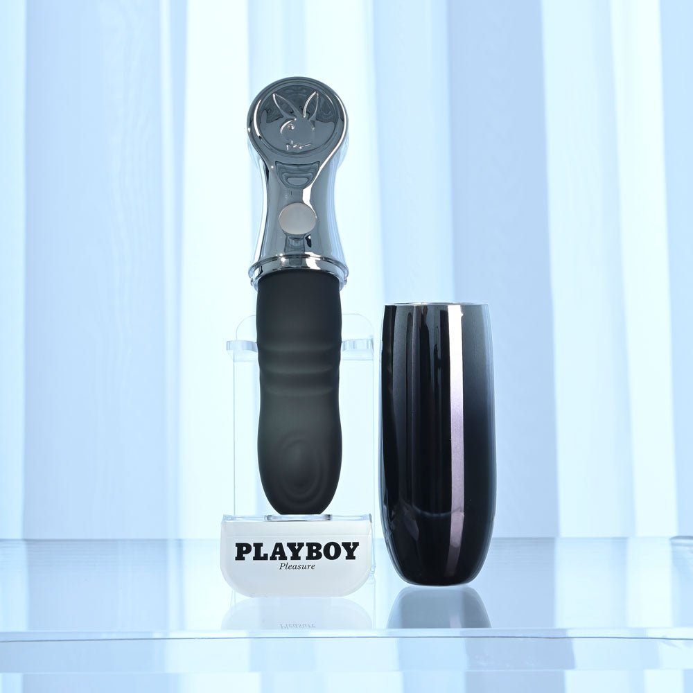 Playboy Pleasure BON VOYAGE - Black/Chrome 18.7 cm USB - C Rechargeable Tapping Vibrator - silkandsin