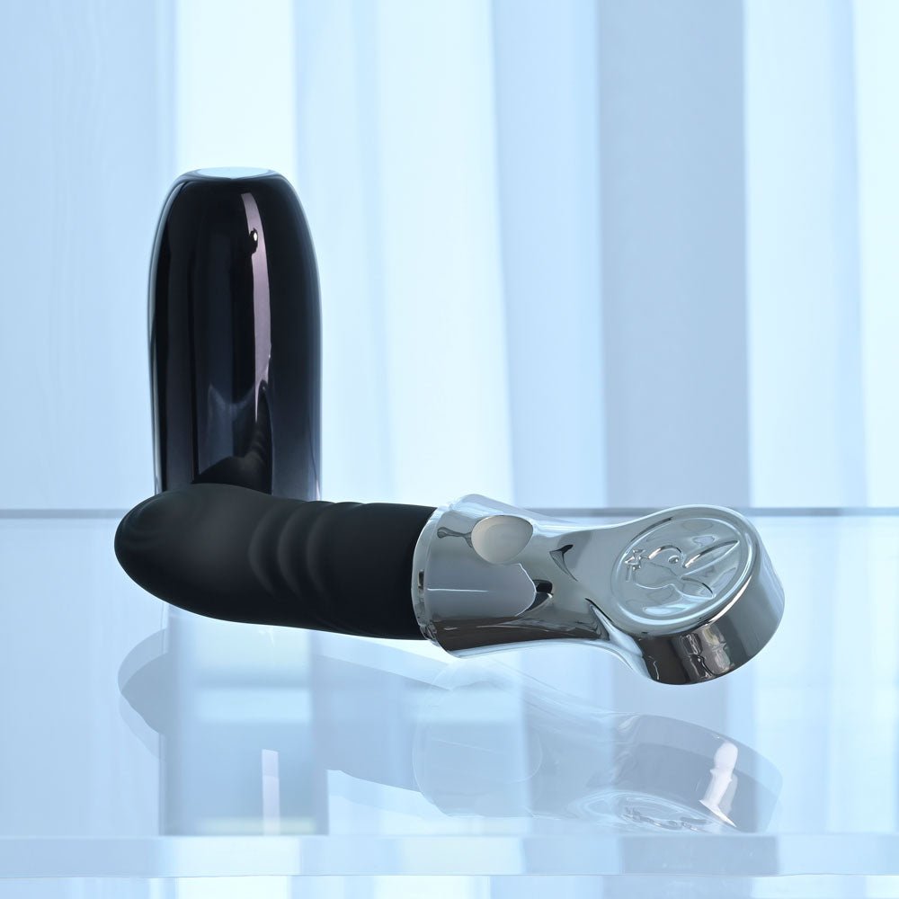 Playboy Pleasure BON VOYAGE - Black/Chrome 18.7 cm USB - C Rechargeable Tapping Vibrator - silkandsin