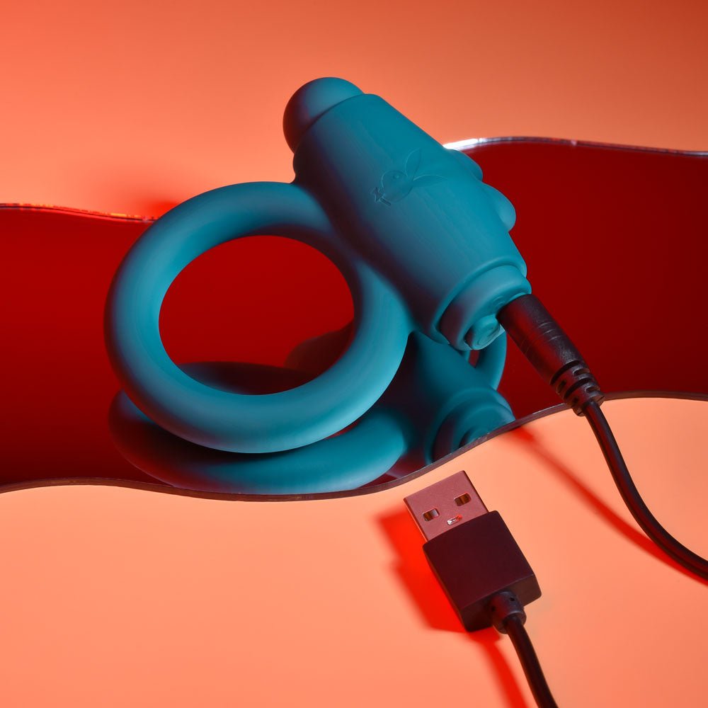 Playboy Pleasure BUNNY BUZZER - Green USB Rechargeable Vibrating Cock Ring - silkandsin