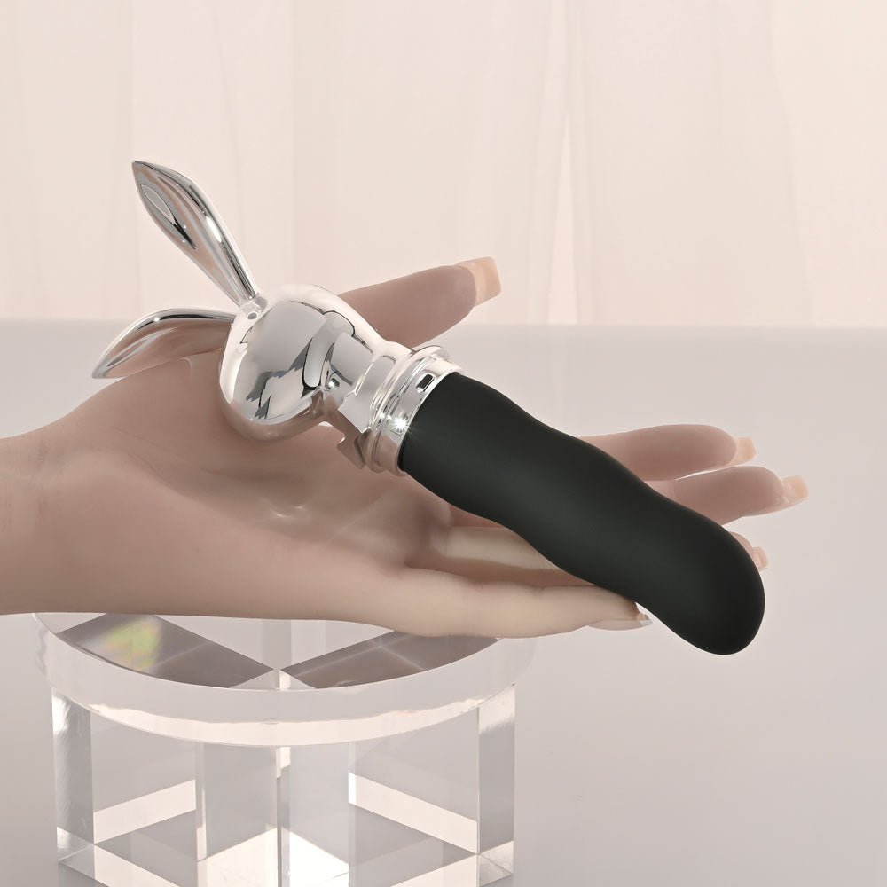 Playboy Pleasure BUNNY ON THE GO - Black/Chrome 18.6 cm USB - C Rechargeable Vibrator - silkandsin