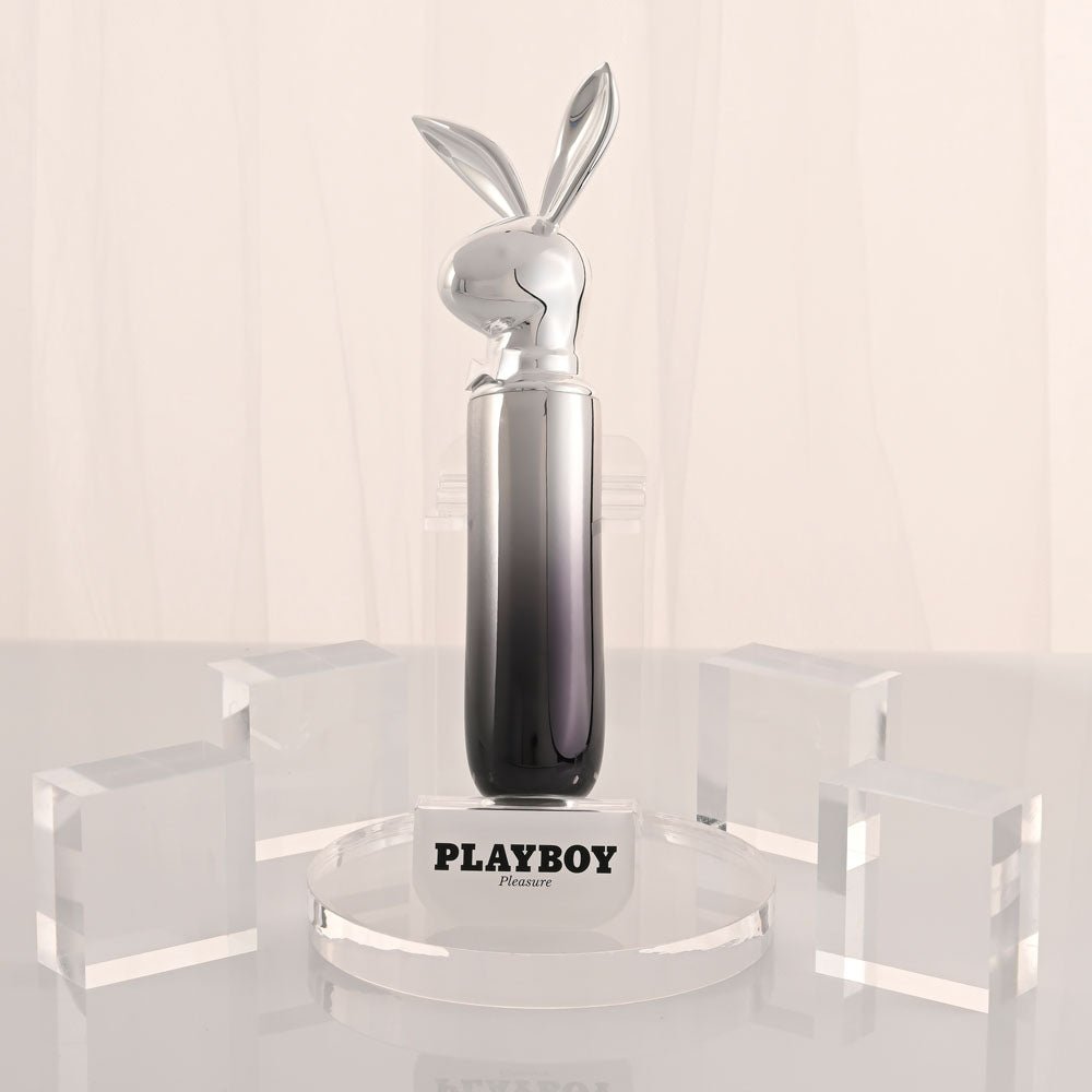 Playboy Pleasure BUNNY ON THE GO - Black/Chrome 18.6 cm USB - C Rechargeable Vibrator - silkandsin