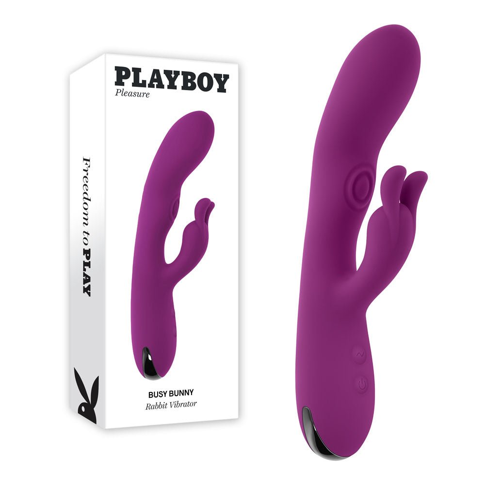 Playboy Pleasure BUSY BUNNY - Purple 22.6 cm USB Rechargeable Rabbit Vibrator with Tapping Shaft - silkandsin