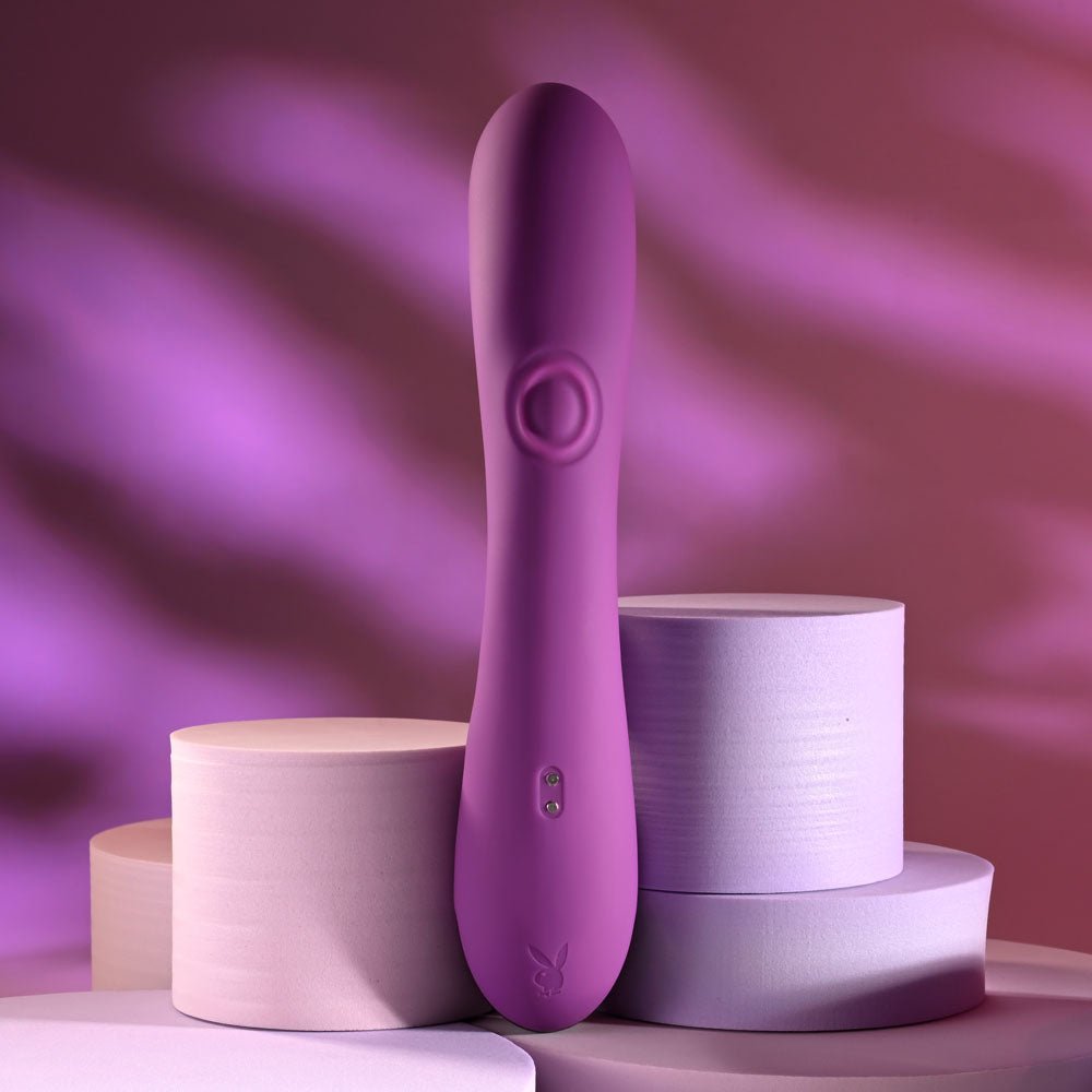 Playboy Pleasure BUSY BUNNY - Purple 22.6 cm USB Rechargeable Rabbit Vibrator with Tapping Shaft - silkandsin