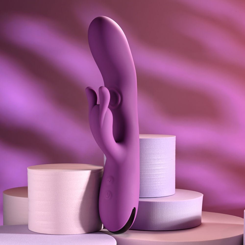 Playboy Pleasure BUSY BUNNY - Purple 22.6 cm USB Rechargeable Rabbit Vibrator with Tapping Shaft - silkandsin