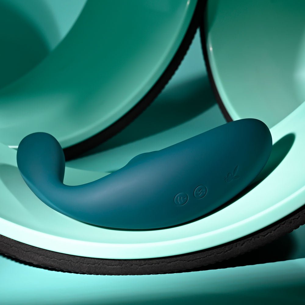 Playboy Pleasure CHARMER - Blue USB Rechargeable Vibrator with Clitoral Suction - silkandsin
