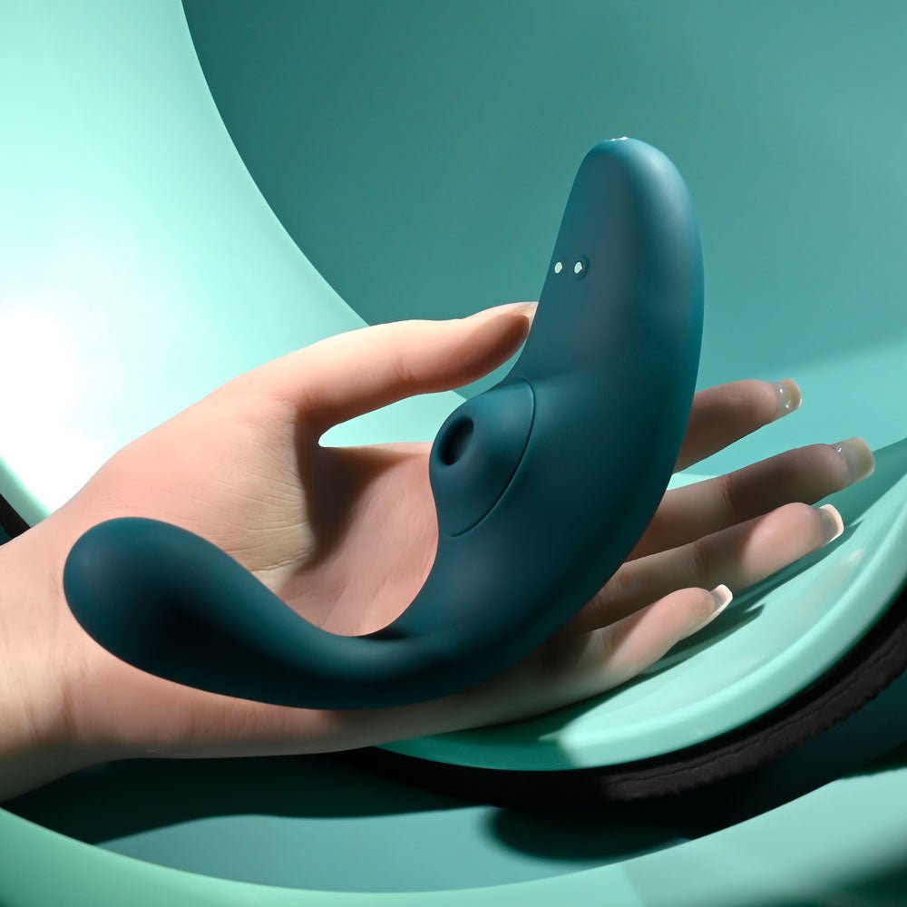 Playboy Pleasure CHARMER - Blue USB Rechargeable Vibrator with Clitoral Suction - silkandsin