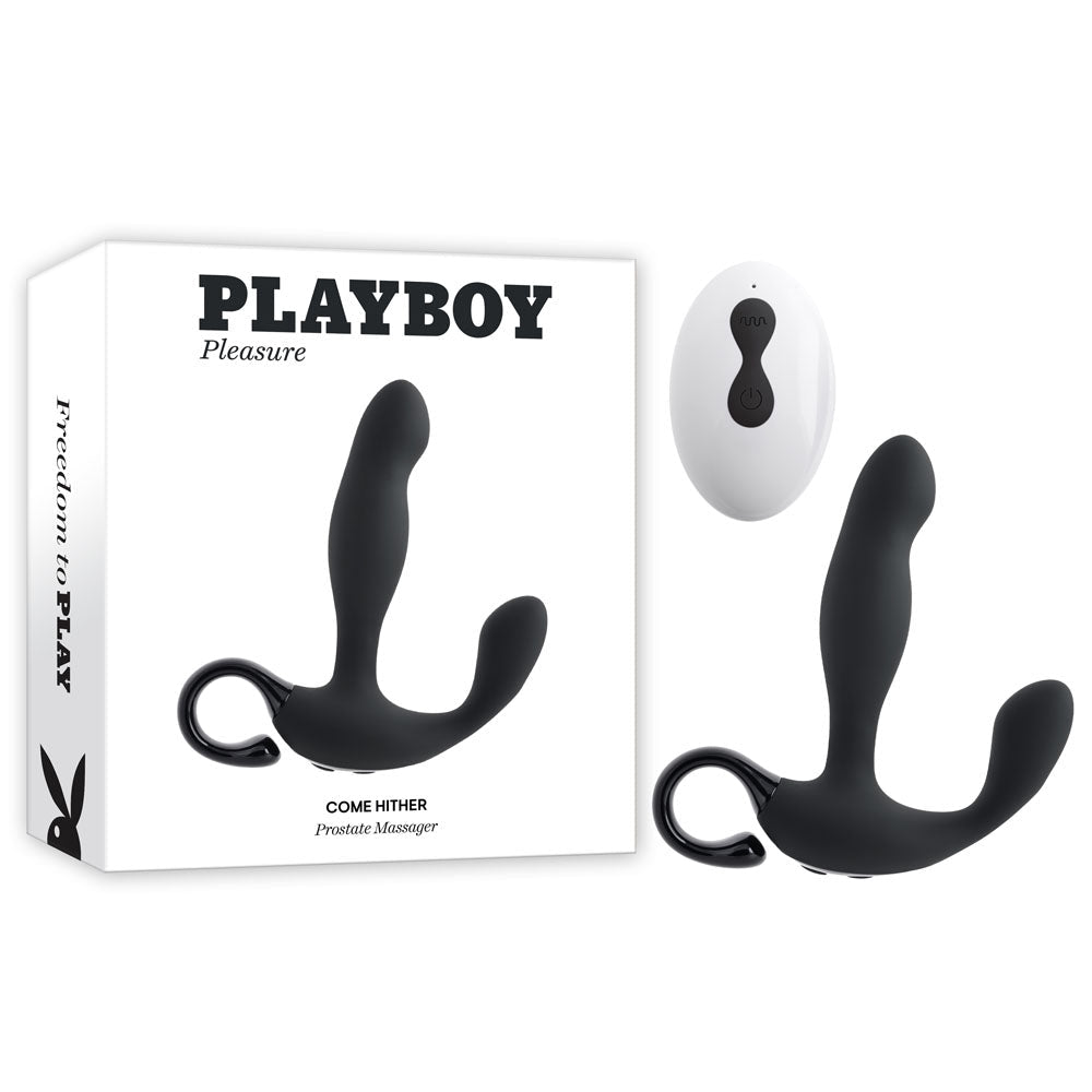 Playboy Pleasure COME HITHER - Black 13.2 cm USB Rechargeable Vibrating Prostate Massager with Wireless Remote Control - silkandsin