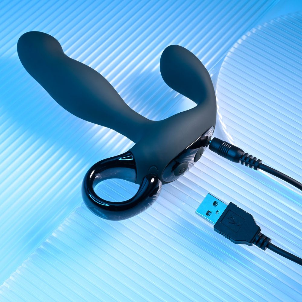 Playboy Pleasure COME HITHER - Black 13.2 cm USB Rechargeable Vibrating Prostate Massager with Wireless Remote Control - silkandsin
