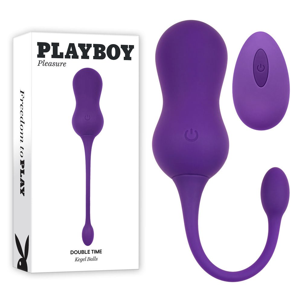 Playboy Pleasure DOUBLE TIME - Purple USB Rechargeable Vibrating Kegel Balls - silkandsin