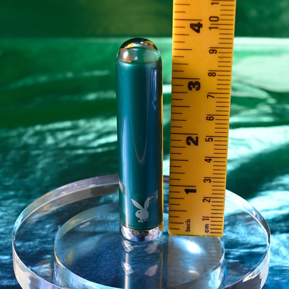 Playboy Pleasure EMERALD - Blue 9.1 cm USB Rechargeable Glass Tipped Bullet - silkandsin